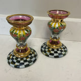 Mackenzie Childs Hand  Blown Painted Candlesticks