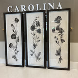 Set Of 3 Black/White Florals