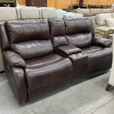Brown Leather Power Reclining Loveseat