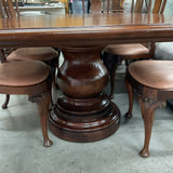 Dining Table with 2 Leaves and 8 Leather Seated Chairs