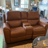 Flexsteel Leather Power Reclining Loveseat with Headrest and Lumbar Adjustment