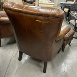 Pair of Leather Tufted Chairs with Ottomans