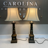 Pair of Black Floral Lamps As Is