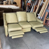 Bassett Power Reclining Green Leather Sofa