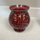 Red and Gold Mosaic Glass Candleholder