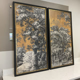 Pair of Gold Toile Textured Framed Art