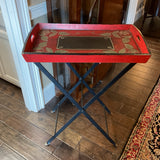 Red Serving Tray on Metal Stand