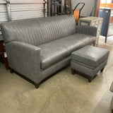 Bradington Young Gray Leather Sofa w/Ottoman