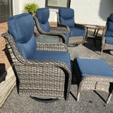 8 Piece NEW Wicker Swivel Glider Outdoor  Set w/ Blue Cushions
