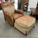 Henredon Leather Chair with Ottoman As Is