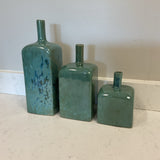 Set of 3 Green Square Vases
