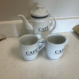 Pottery Barn Coffee Pot with 2 Mugs (R)