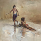 Children at Beach Original Signed and Framed Oil by A Mitchell