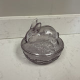 Longaberger Lavender Glass Bunny Bowl w/ Lid
