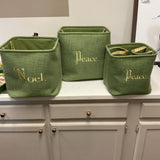 Set of 3 Peace & Noel Green Storage Baskets