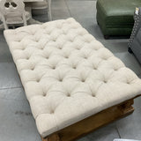 Large  Knightsbridge Tufted Linen Ottoman