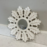 Round White Leaf Mirror