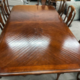 Dining Table with 2 Leaves and 8 Leather Seated Chairs