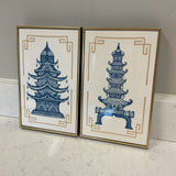 Pair of Blue Pagoda Wall Art