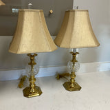 Pair of Brass and Glass Lamps