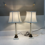 Pair of Vintage Glass Cut Lamps  on Marble Base