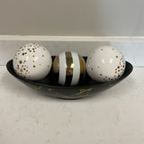 Black and Gold Dish with Decorative Balls