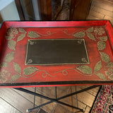 Red Serving Tray on Metal Stand