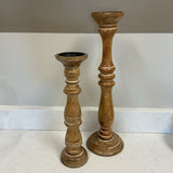 Set of 2 Wood Candle Holders