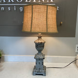 Distressed Lamp with Burlap Shade
