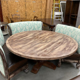 71" Round Wood Table with 4 Benches