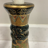 Pair of Hand Painted Oriental Candleholders with Taper Candles