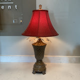 Palm Leaf Lamp W/ Red Shade