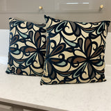 Pair of Navy Swirl Pillows w/Tan Back