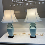 Pair of Celedon Pomegranate Lamps