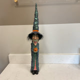 Wooden Carved Witch w/Pumpkin