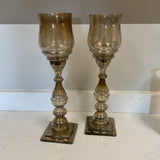 Pair of Amber Glass Candleholders