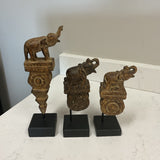 Set of 3 Carved Wood Elephant  Figurines