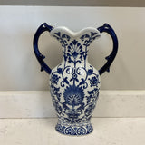 Blue and White Chinoiserie Vase with Handles