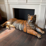 Large Teak Wood  Hand Carved and Painted Tiger