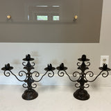 Pair of Vintage Cast Iron 3 Tiered Candle Holders