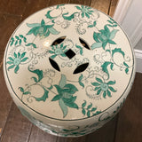 Green and White Floral  Drum Stool