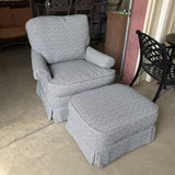 Newly Upholstered Alan White Swivel Rocker with Ottoman