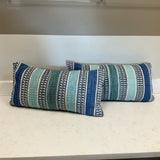 Pair of Blue Woven Stripe Lumbar Pillows