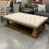 Large  Knightsbridge Tufted Linen Ottoman