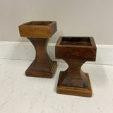 Set of 2 Wood Candleholders