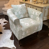 Green and White Floral Chair with Casters