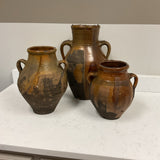 Set of 3 Double-Handled Amphora Brown Glaze Vases