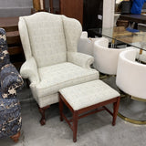 Reupholstered Ethan Allen Chair with Footstool (R)