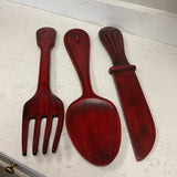 Red Fork Knife & Spoon Wall Hanging Set