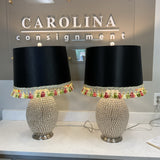 Pair of Beaded Lamps with Black Shades